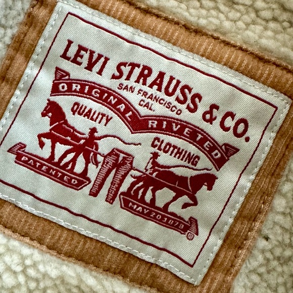 Levi’s Corduroy Sherpa Lined Men’s Trucker Jacket Tan Size Small Pre Owned - Picture 5 of 13